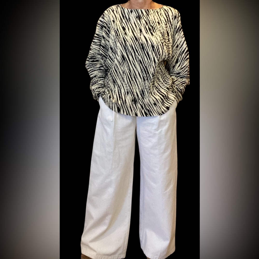 COS Black & Cream Pleated Oversized Zebra Print Top size M #ScandiGirl #Chic